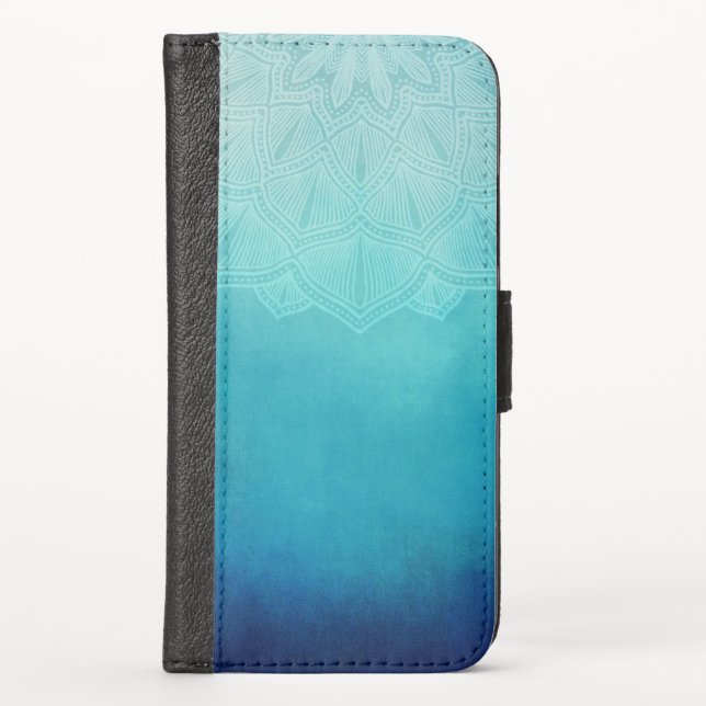 Pretty Blue Mandala Abstract iPhone Wallet Case (Front)