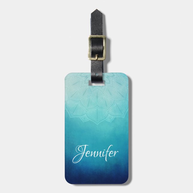 Pretty Blue Mandala Abstract Luggage Tag (Front Vertical)