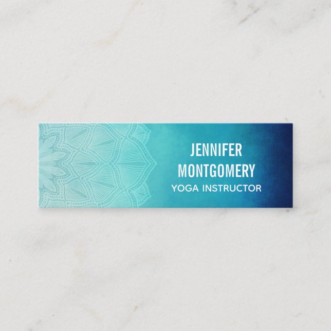 Pretty Blue Mandala Abstract Mini Business Card (Front)
