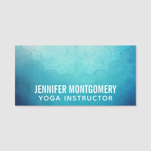 Pretty Blue Mandala Abstract Name Tag (Front)