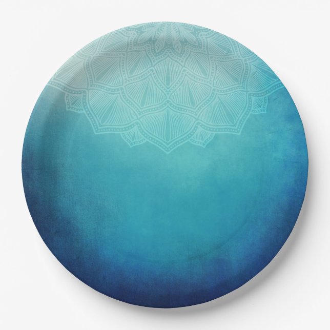 Pretty Blue Mandala Abstract Paper Plates (Front)