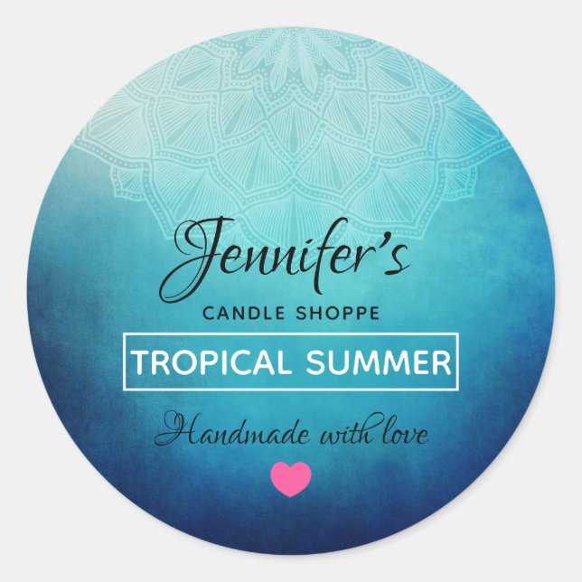 Pretty Blue Mandala Abstract  Soap / Candle Classic Round Sticker (Front)