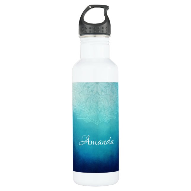 Pretty Blue Mandala Abstract Stainless Steel Water Bottle (Front)