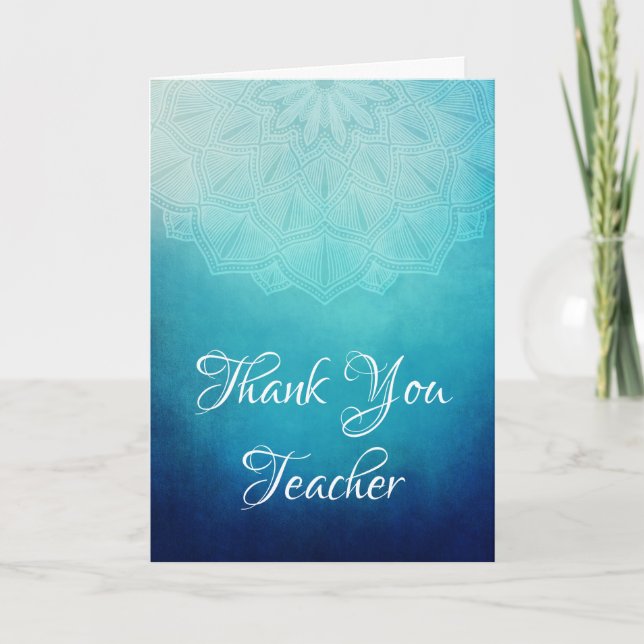 Pretty Blue Mandala Abstract Teacher Appreciation Card (Front)