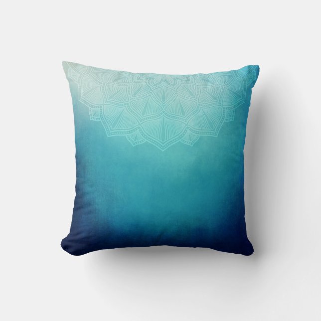 Pretty Blue Mandala Abstract Throw Pillow (Front)