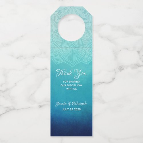 Pretty Blue Mandala Abstract Wedding Bottle Hanger Tag