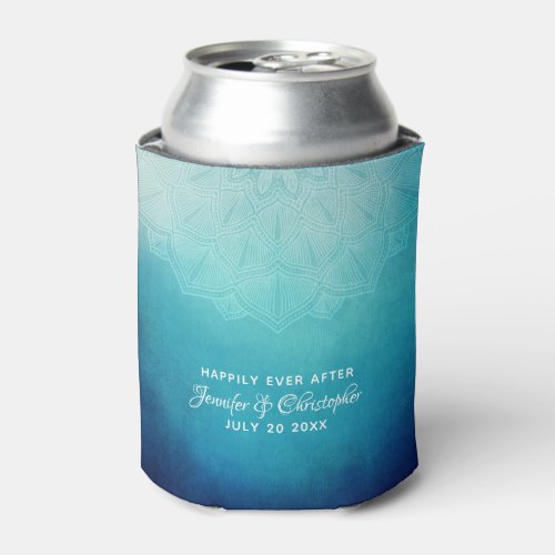 Pretty Blue Mandala Abstract Wedding Can Cooler