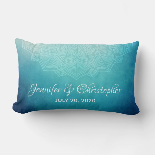 Pretty Blue Mandala Abstract Wedding Lumbar Pillow (Front)