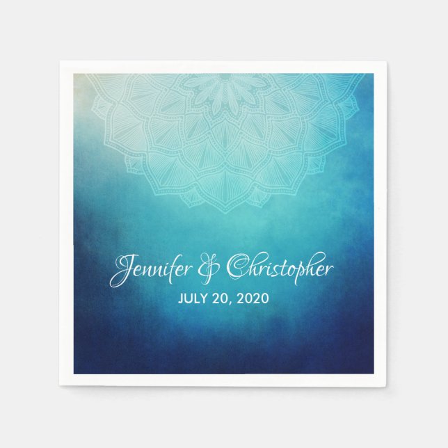 Pretty Blue Mandala Abstract Wedding Napkins (Front)