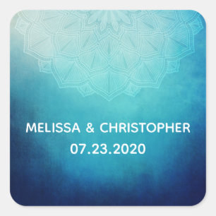 Pretty Blue Mandala Abstract Wedding Square Sticker