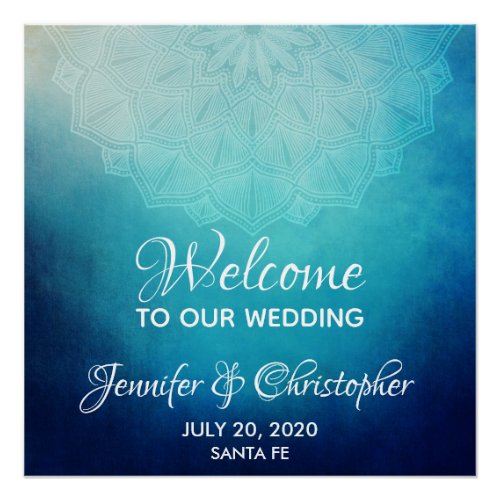 Pretty Blue Mandala Abstract Wedding Welcome Poster