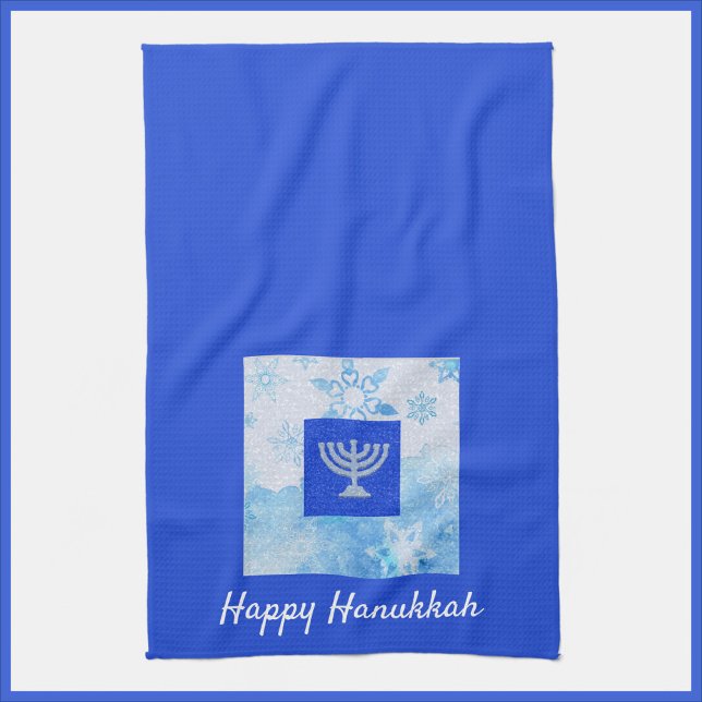 Pretty Blue Menorah Hanukkah Kitchen Towel (Creator Uploaded)