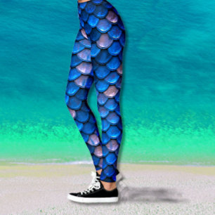 Pretty Blue Mermaid Fish Scales Leggings