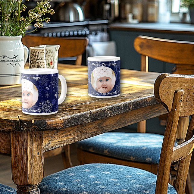 Pretty Blue, Merry Christmas, Snowflakes, Photo Giant Coffee Mug (Creator Uploaded)