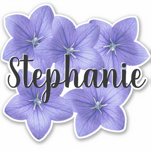Pretty Blue Monogram Name Flower Nature Modern Sticker (Front)
