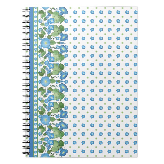 Pretty Blue Morning Glory Border Spiral Notebook (Front)