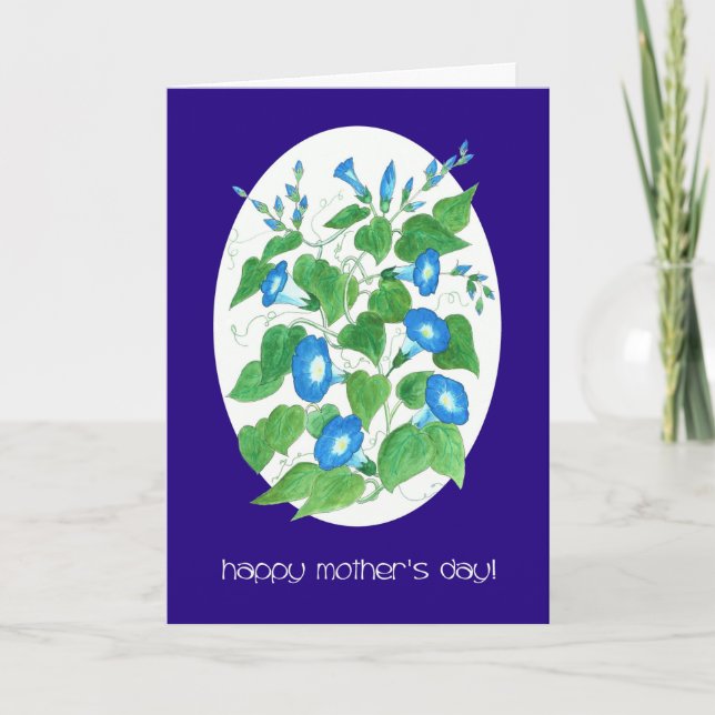 Pretty Blue Morning Glory Floral Mother's Day Card (Front)