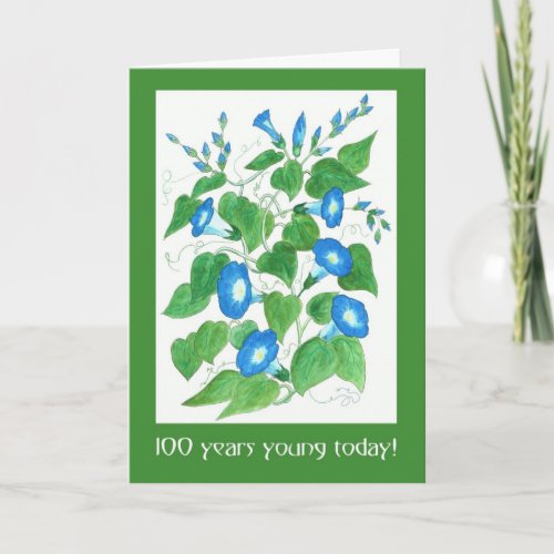 Pretty Blue Morning Glory Flowers 100th Birthday Card