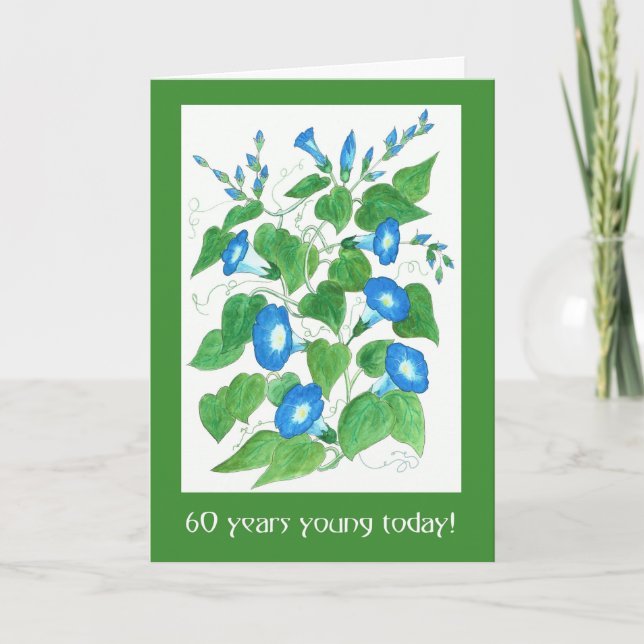 Pretty Blue Morning Glory Flowers 60th Birthday Card (Front)