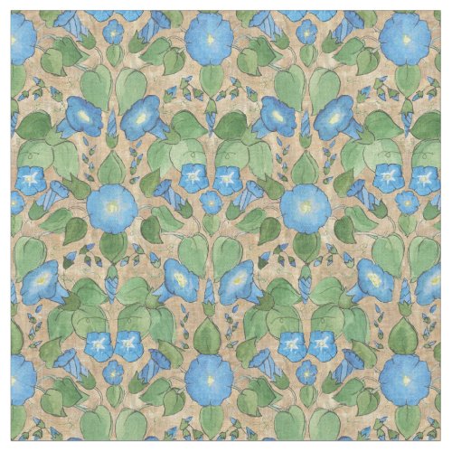 Pretty Blue Morning Glory on Taupe Floral Fabric