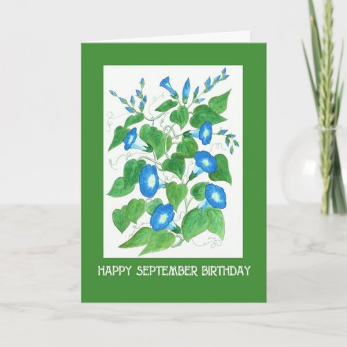 Pretty Blue Morning Glory September Birthday Card