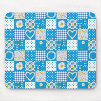 Pretty Blue Mousepad: Daisychains, Faux Patchwork Mouse Pad