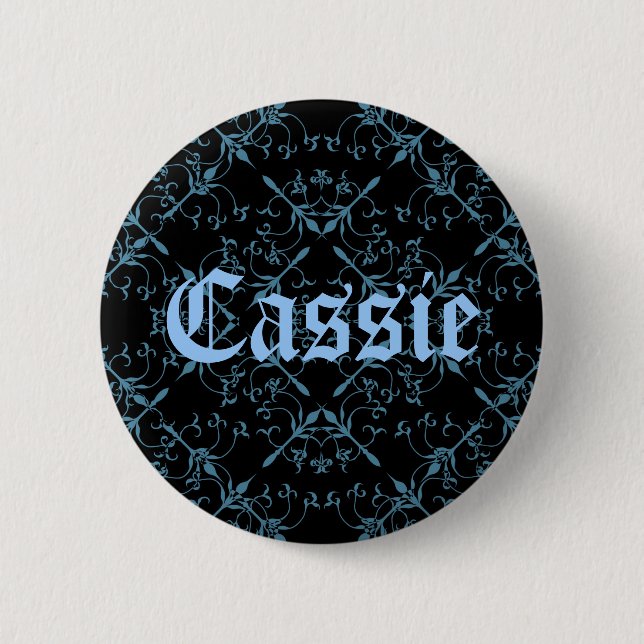 Pretty blue name pinback button (Front)