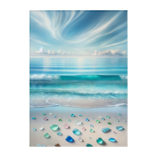 Pretty Blue Ocean Waves and Sea Glass  Acrylic Print (Front)