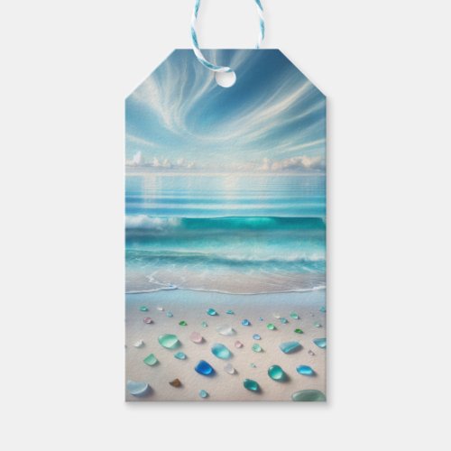 Pretty Blue Ocean Waves and Sea Glass  Gift Tags