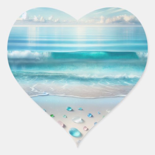 Pretty Blue Ocean Waves and Sea Glass  Heart Sticker