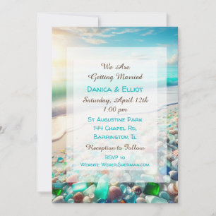 Pretty Blue Ocean Waves and Sea Glass Invitation