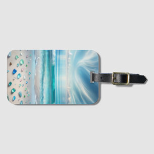Pretty Blue Ocean Waves and Sea Glass Luggage Tag