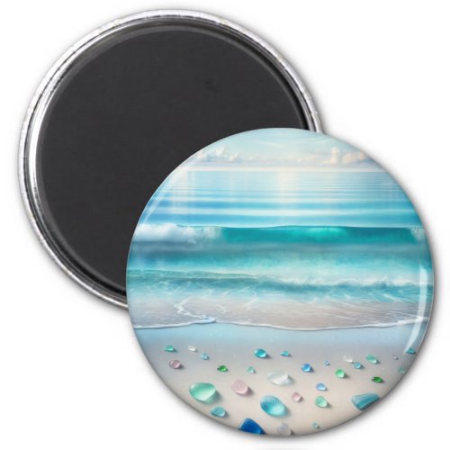 Pretty Blue Ocean Waves and Sea Glass  Magnet