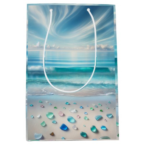 Pretty Blue Ocean Waves and Sea Glass  Medium Gift Bag