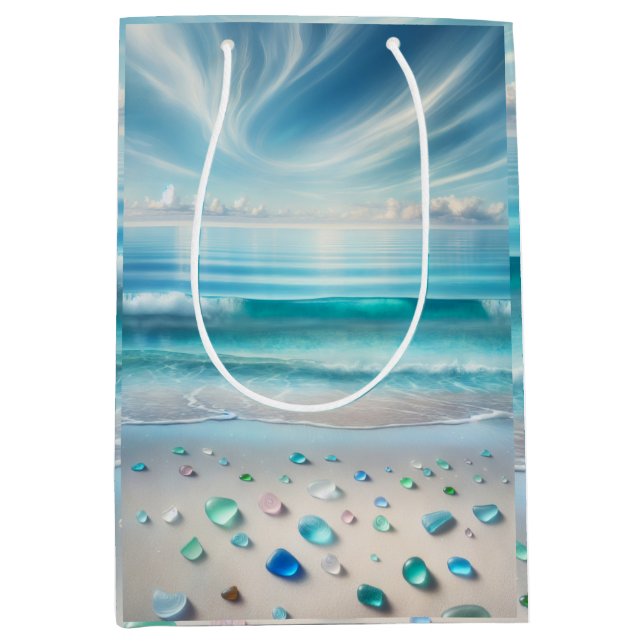 Pretty Blue Ocean Waves and Sea Glass  Medium Gift Bag (Front)