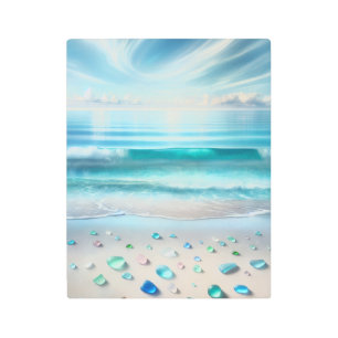 Pretty Blue Ocean Waves and Sea Glass Metal Print