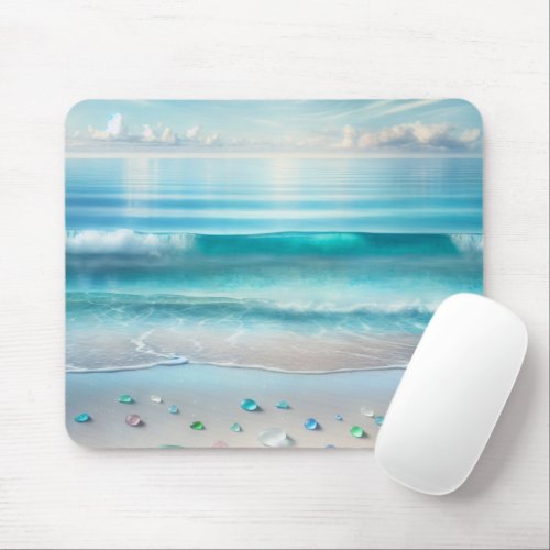 Pretty Blue Ocean Waves and Sea Glass  Mouse Pad