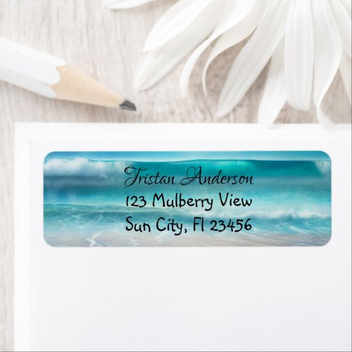 Pretty Blue Ocean Waves and Sea Glass Personalized Label