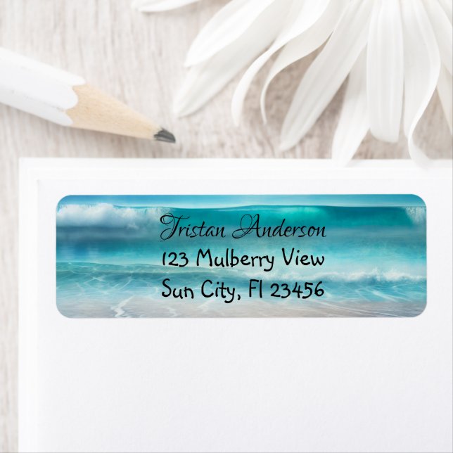 Pretty Blue Ocean Waves and Sea Glass Personalized Label (Insitu)