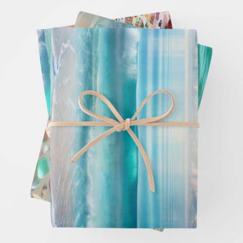 Pretty Blue Ocean Waves and Sea Glass  Wrapping Paper Sheets