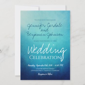 Pretty Blue Ombre Summer Wedding Invitation by CustomWeddingSets at Zazzle