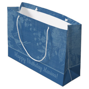 Pretty Blue on Blue Floral Pattern Large Gift Bag