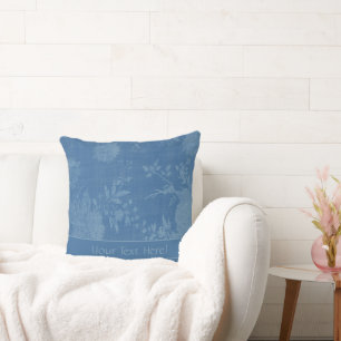 Pretty Blue On Blue Floral Print Throw Pillow