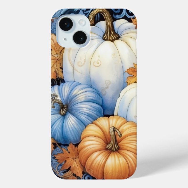 PRETTY BLUE ORANGE WHITE FALL AUTUMN PUMPKINS Case-Mate iPhone CASE (Back)