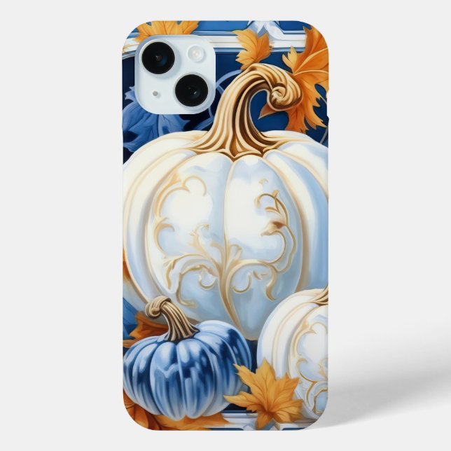 PRETTY BLUE ORANGE WHITE FALL AUTUMN PUMPKINS Case-Mate iPhone CASE (Back)