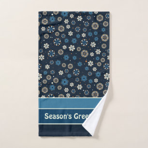 Pretty Blue Orange White Scandinavian Snowflakes Bath Towel Set