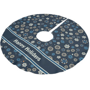 Pretty Blue Orange White Scandinavian Snowflakes Brushed Polyester Tree Skirt