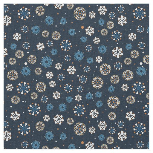 Pretty Blue Orange White Scandinavian Snowflakes Fabric
