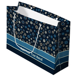 Pretty Blue Orange White Scandinavian Snowflakes Large Gift Bag