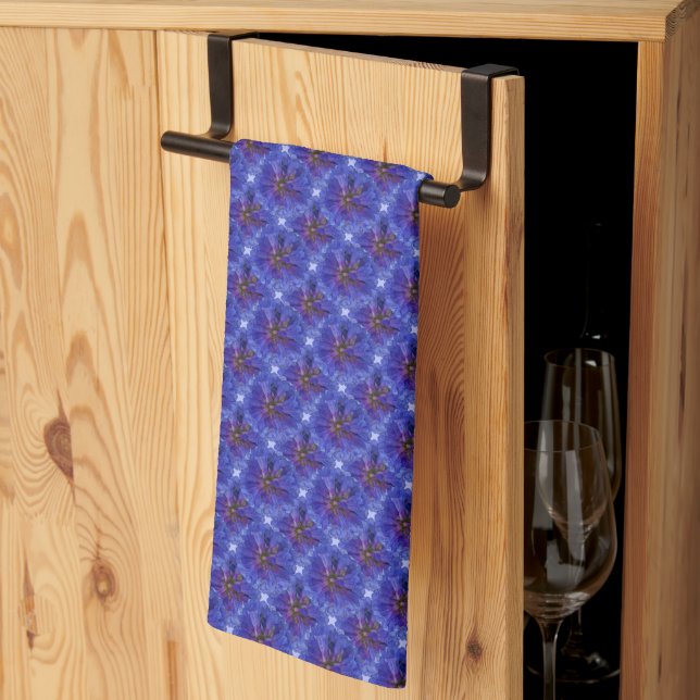 Pretty Blue Penstemons Floral Pattern Kitchen Towel (Thirds Fold)